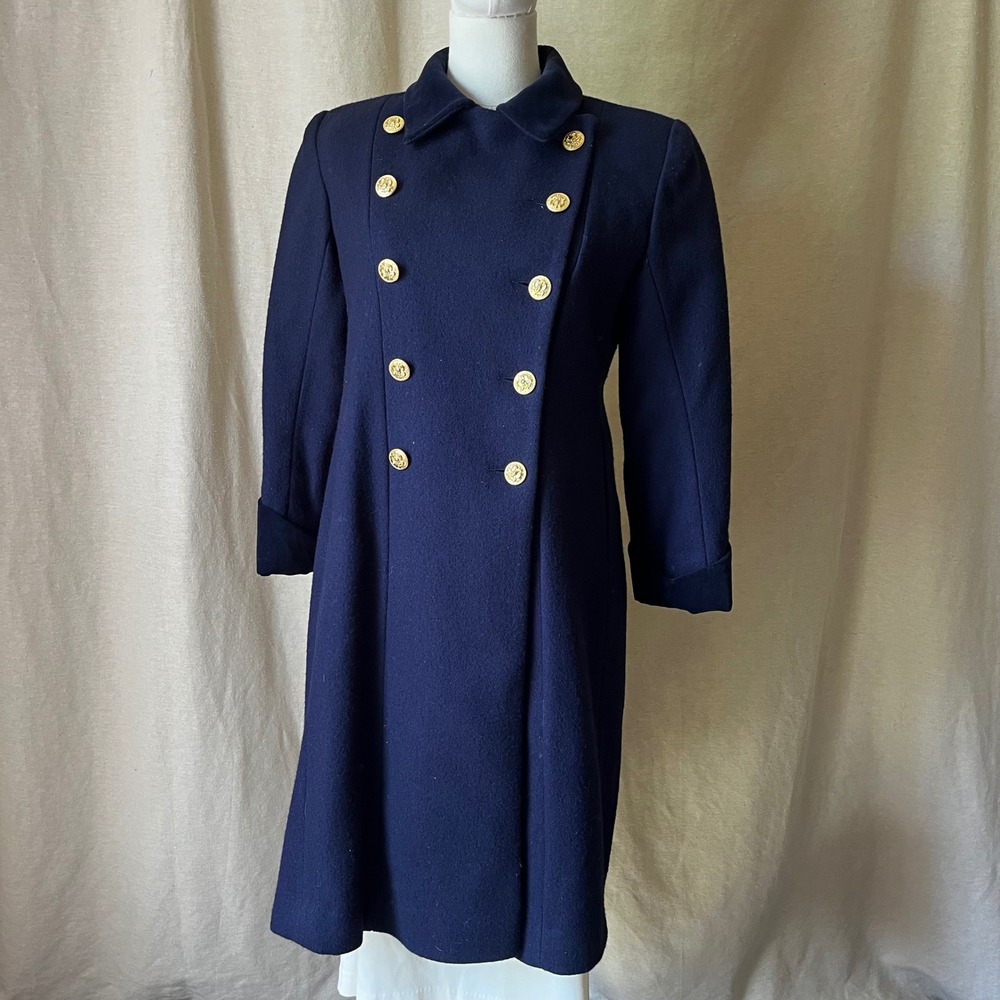 Vintage Rothschild Navy Military Wool‎ Coat Gold Crest Buttons USA XS